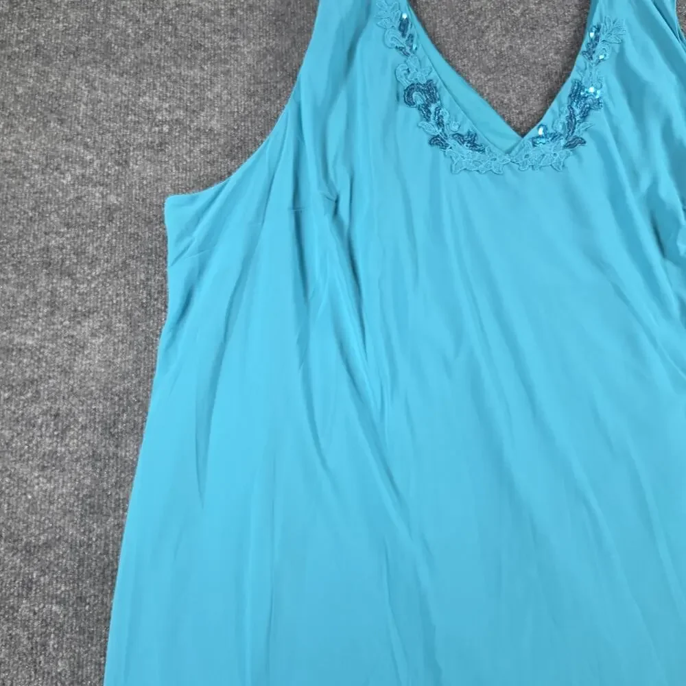 Roaman's Women 40W Turquoise 2 Piece Dress Duster Sequin Embroidered Plus Size